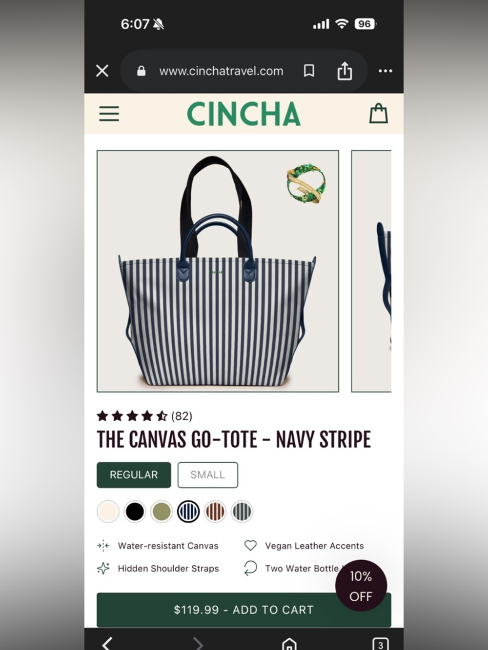 CINCHA Navy Stripe Canvas Tote with Leather Accents